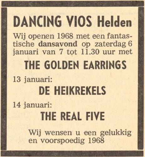 The Golden Earrings show ad scan January 06 1968 Beringe - Bar Dancing Vios